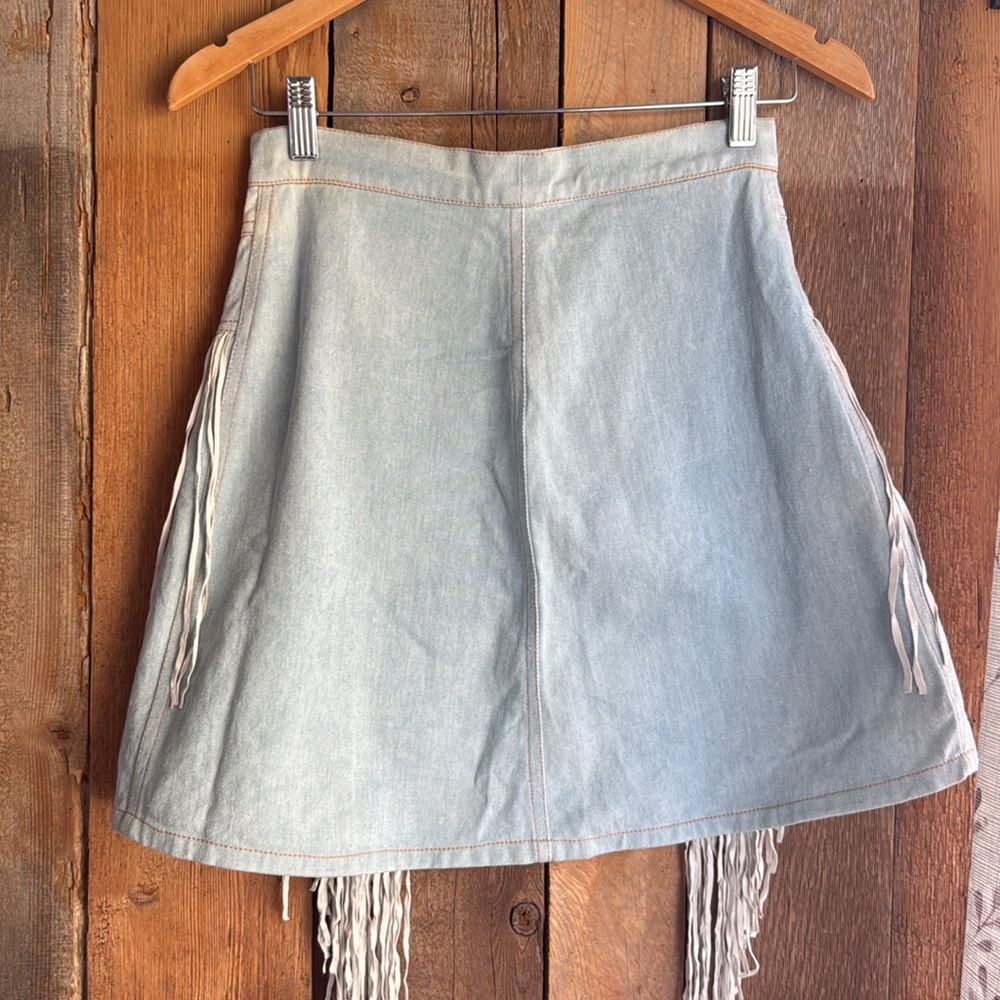 CHASING UNICORN western denim mini skirt with suede fringe - Picture 8 of 10